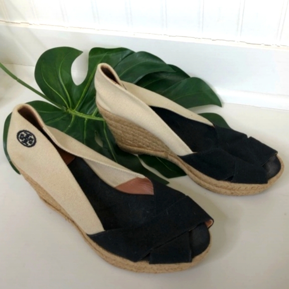 Tory Burch Filipa Peep Toe Espadrille Wedge Heels - Picture 1 of 7